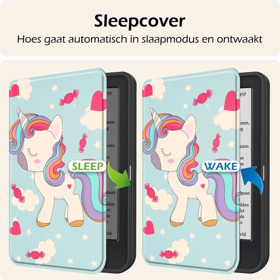 Hoesje Geschikt voor Kobo Clara BW Hoes Book Case - Hoes Geschikt voor Kobo Clara BW Hoesje Book Cover Met Screenprotector - Eenhoorn van Hoesje  — afbeelding 3