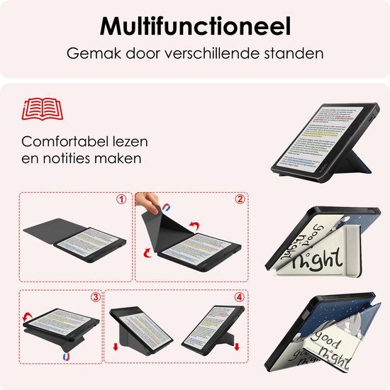 Hoes Geschikt voor Kobo Libra Colour Hoesje Bookcase Cover Book Case Hoes Sleepcover Trifold Met Screenprotector - Kat van Dux Ducis — afbeelding 3