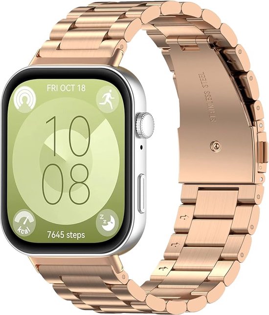 Strap it Stalen schakel band geschikt voor Huawei Watch Fit 3 rose goud bol