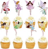 Jacey's TREASURES Bloemen Fee Cupcake Toppers - 8 Stuks - Fairy - Flower -Versiering - Verjaardag Versiering - Decoratie - Kinderfeestje - Toppers - Taarttopper - Cake Topper - Prikkers - Cocktailprikkers - Taart - Uitdelen - Voor Jongens en Meisjes