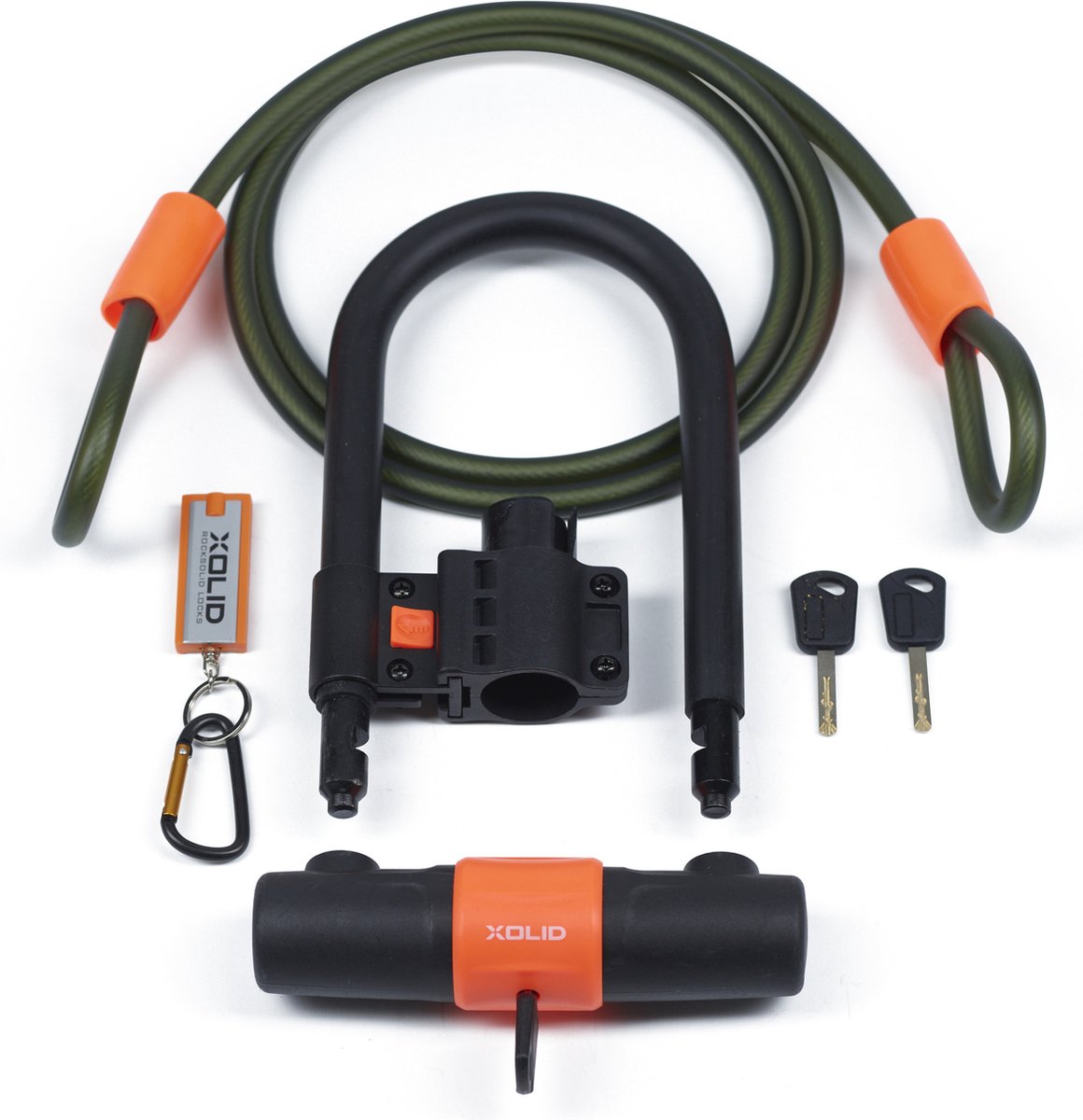 Xolid Fietsslot of scooter slot - 18x24 cm - donkergroen - kabelslot - beugelslot - met extra kabel - bromfiets