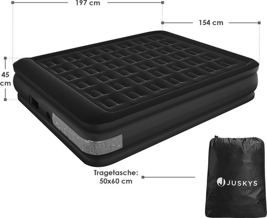 Juskys Zelfopblaasbaar Luchtbed Sapri L - Zwart - 197 x 154 x 45 cm - Incl. Opbergtas van Juskys — afbeelding 2