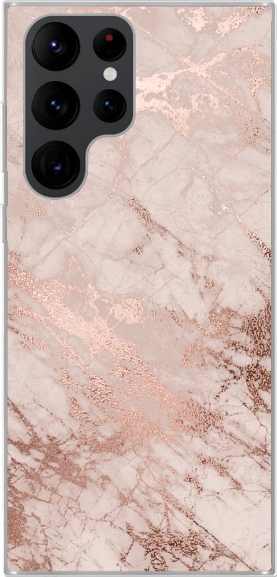 Coque de téléphone compatible avec Samsung Galaxy S22 Ultra - Motif marbre - Rose - Luxe - Aspect marbre - Glitter - Design - Siliconen Coque de téléphone Coque de téléphone