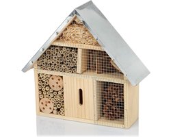 Hotel de insectos de madera - Casa de abejas para insectos voladores - Hotel para mariquitas y mariposas - Casa de insectos de madera para colgar (29x28x8cm)
