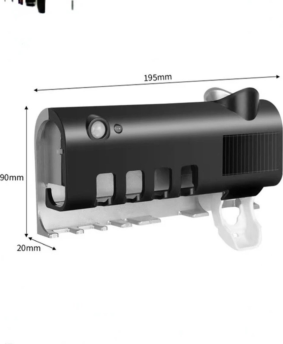 SIC Tandenborstelhouder met uv-sterilisator-functie met ledlicht, hoofdvakken voor 4 tandenborstels tandpastadispenser (wit