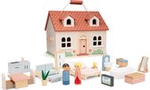 New Classic Toys® Houten Draagbaar Poppenhuis - Compleet met 18 Meubels en 2 Poppetjes - Pastelkleurig Roze Speelhuis voor Kinderen - FSC - Rollenspel Speelgoed - Vanaf 3 Jaar