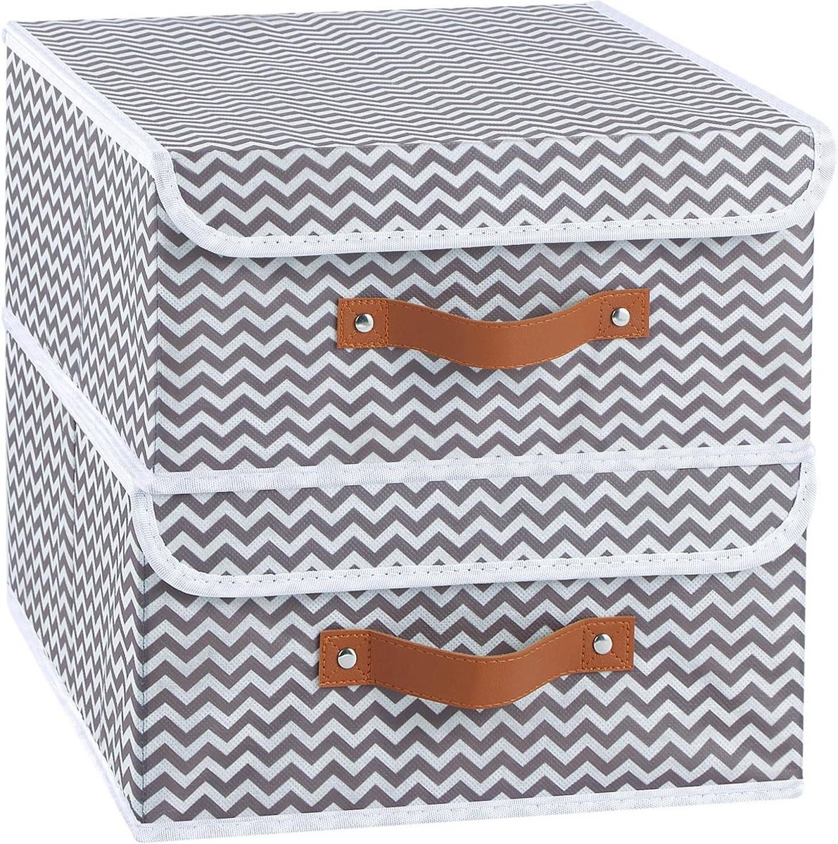 Stoffen Opbergdozen met Deksel - Opvouwbare Opbergbakken - Golfpatroon - 2-Pack