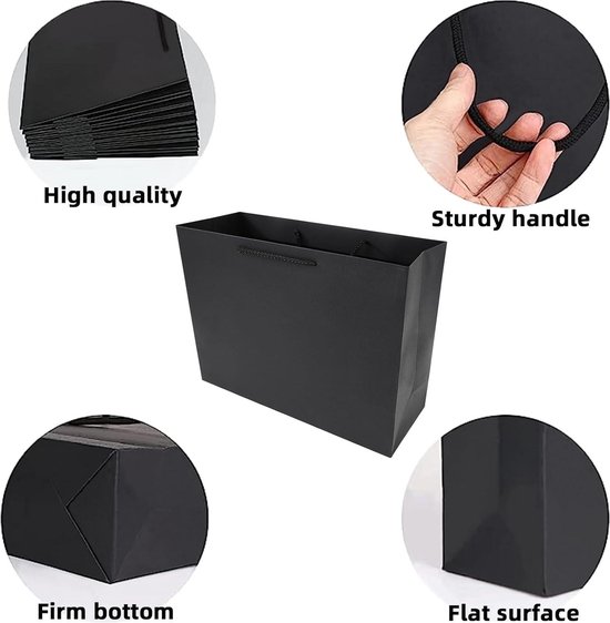 2x Papieren Cadeauzakken – Zwartgerande Kraft Zakken Met Handvat, 27x8x21 Cm, Voor Feesten En Retail