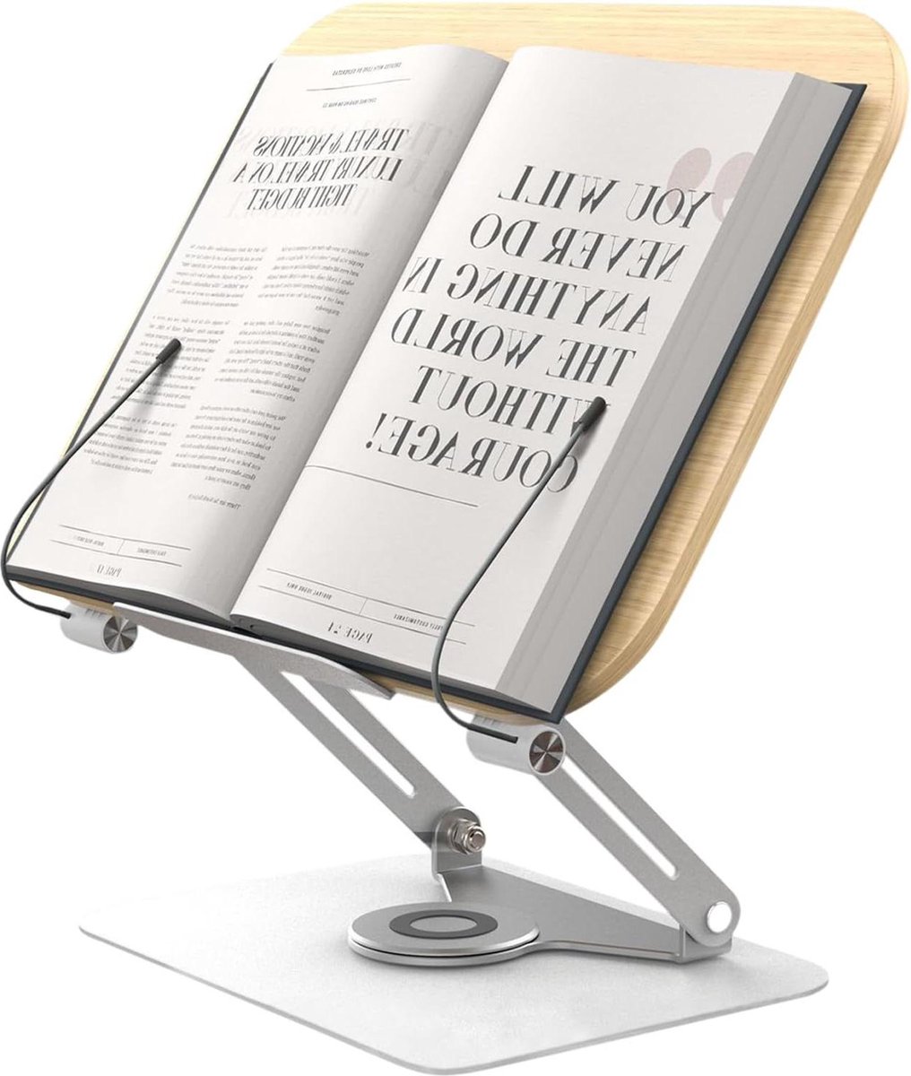 Verstelbare houten boekenstandaard leesstandaard 360° opvouwbare kookboekstandaard met clips