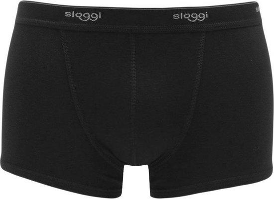 Zwarte Sloggi boxershort met grijze tailleband en tweemaal het Sloggi-logo.