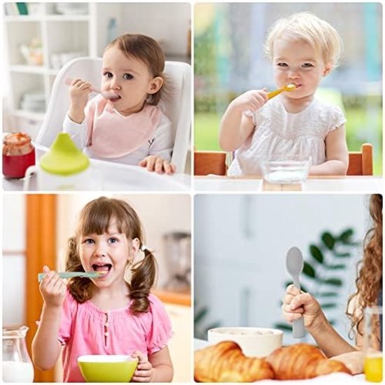 Siliconen babylepels, 4-delige set kinderbestek, voedingslepels en paplepels voor baby en peuter van Merkloos — afbeelding 5