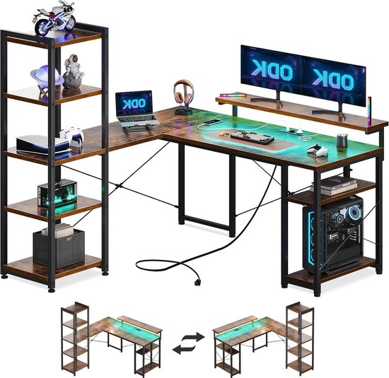 Coleshome Bureaublad Met 6 Laden – 160x52 Cm, Met 2 Stopcontacten En 2 USB-poorten – Bruin, Voor Thuis- Of Gamingkantoor