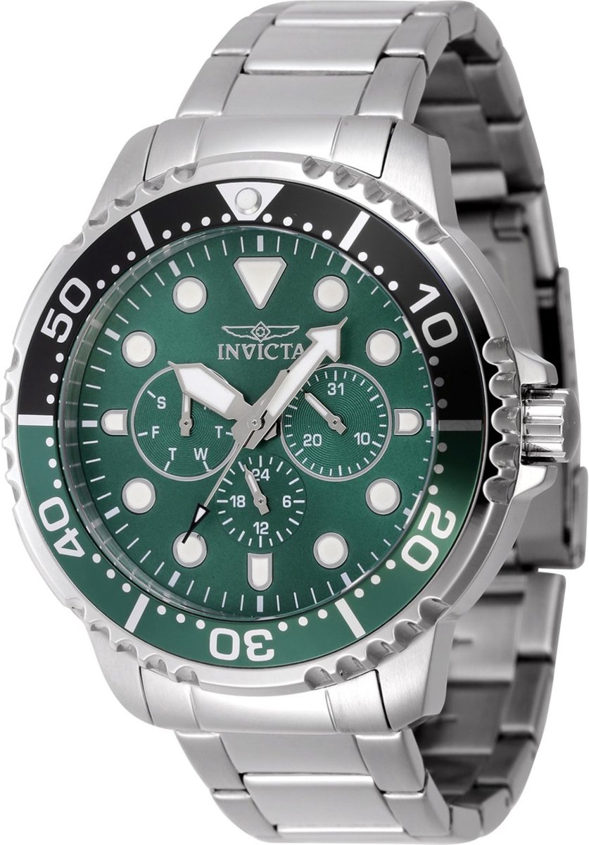 Invicta Pro Diver 47228 Heren Horloge - Waterdicht - Analoog - Quartz Uurwerk - Roestvrij Staal met groene Wijzerplaat - 48mm