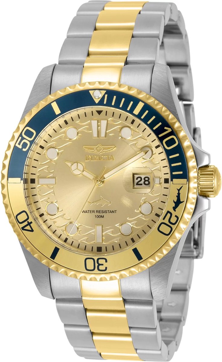 Invicta Pro Diver 30948 Heren Horloge - Waterdicht - Analoog - Quartz Uurwerk - Roestvrij Staal met gouden Wijzerplaat - 43mm