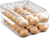 Grote inhoud eierhouder voor koelkast - automatisch rollende eieren organizer - stapelbaar opbergbakje - doorschijnend kunststof - 2 lagen