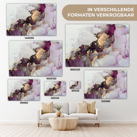 Toile Peinture Marbre - Abstrait - Or - Violet - 140x90 cm - Décoration murale
