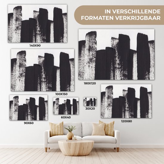 Peinture sur toile - Abstrait - Zwart - Wit - 150x100 cm - Décoration murale
