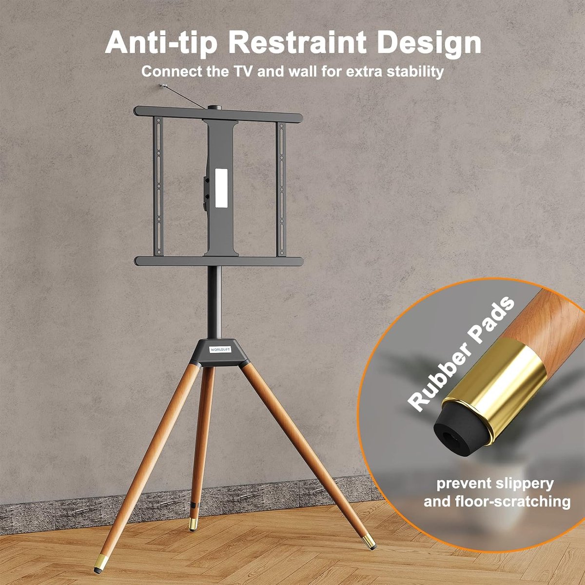 Tripod tv-standaard met ezel-design, geschikt voor beeldschermformaten van 32 tot 60 inch, gewichtscapaciteit 35 kg, in hoogte verstelbaar, draaibaar, VESA 400 x 400, zwart