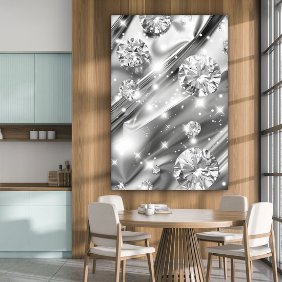Peinture sur toile 120x180 cm - Décoration murale Abstraite - Diamant - Luxe - Moderne - Argent - Décoration murale salon - Décoration chambre moderne - Tableaux abstraits