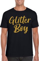 Bellatio Decorations Verkleed T-shirt voor heren - glitter boy - zwart - goud glitter - carnaval XL