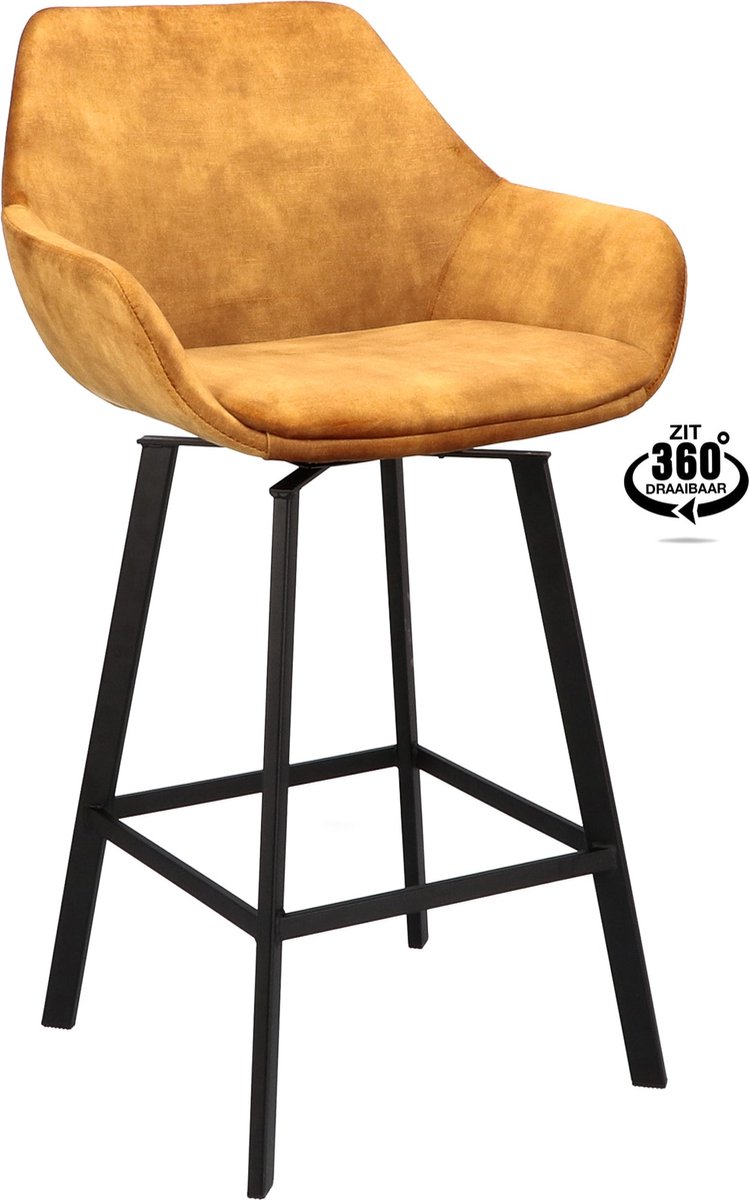Icon Living - Barkruk Ronan Zithoogte 65 - Velours Adore Cognac - Poot Zwart