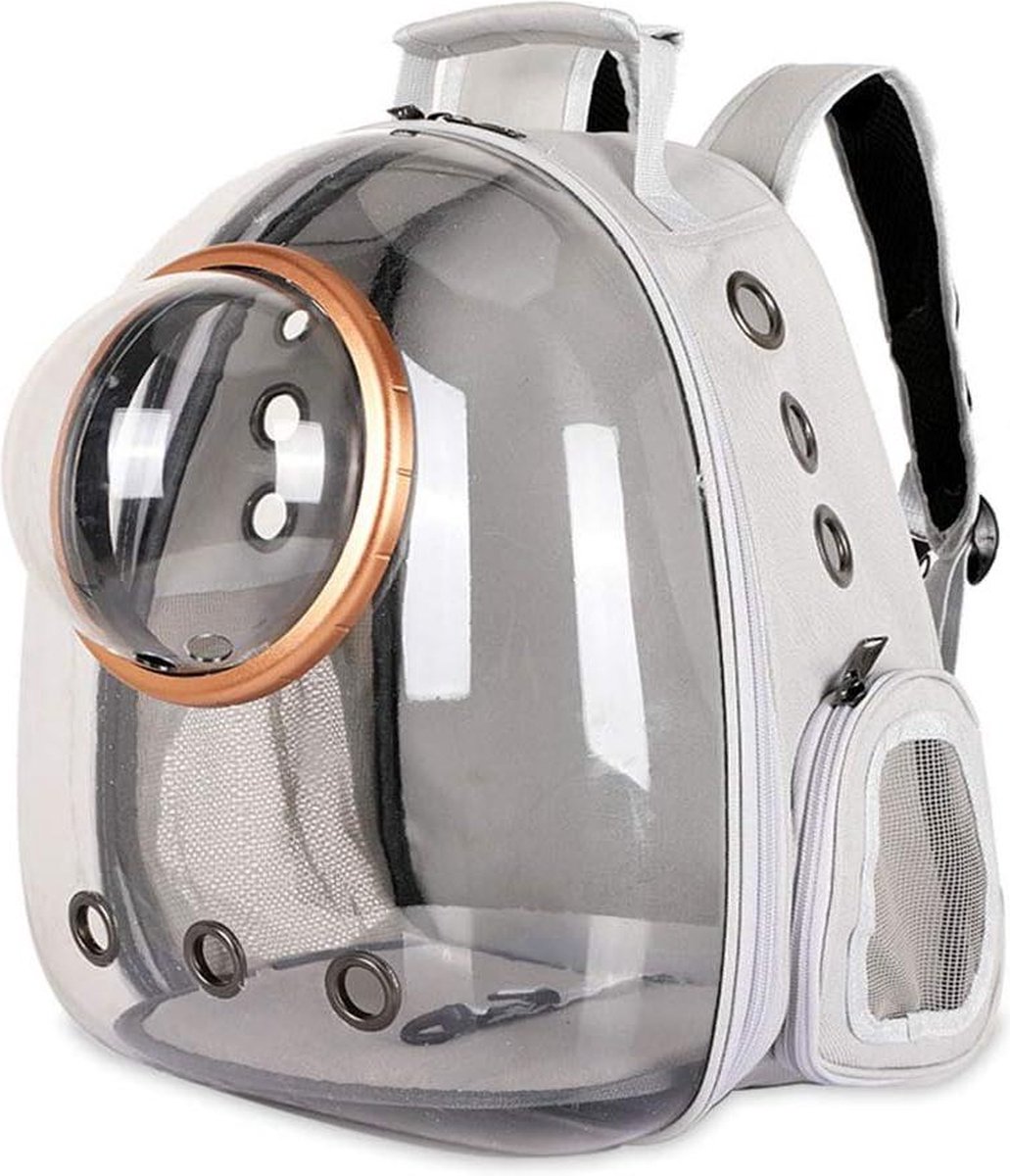 Space Capsule-rugzak voor kleine en middelgrote katten en puppies - transparant en ademend - hittebestendige huisdierendrager voor reizen, wandelen, kamperen - grijs Reismand Kat