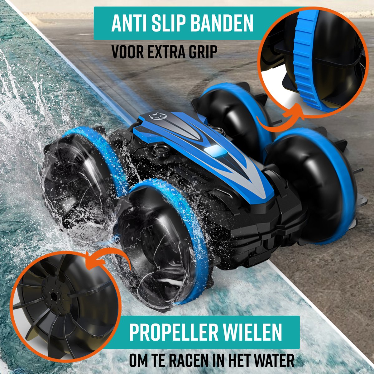 Napi Bestuurbare Auto All-Terrain - RC Auto met 2 Accu's - Waterdicht - Speelgoed Autos Jongens - Buitenspeelgoed - Race Car/Boot Land & Water - 1,5u Speelplezier - Radiografisch - Aqua-Land Racer — afbeelding 9