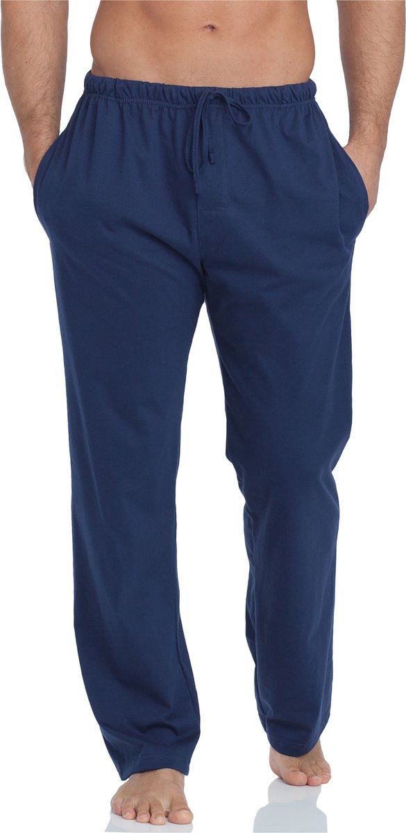 Timone TI-TPP-002 Heren Pajamabroek - lang - met zakken - elastische tailleband met koord - 100% Katoen - Donkerblauw - 4XL