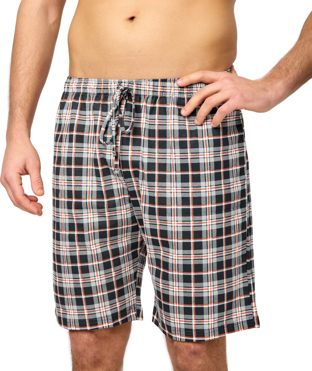 Timone TI-TI30-116-PP Heren Pajamabroek - kort - Pyjamashorts - zonder zakken - elastische tailleband met koord - 100% Katoen - Geruit-3 (9632101) - M