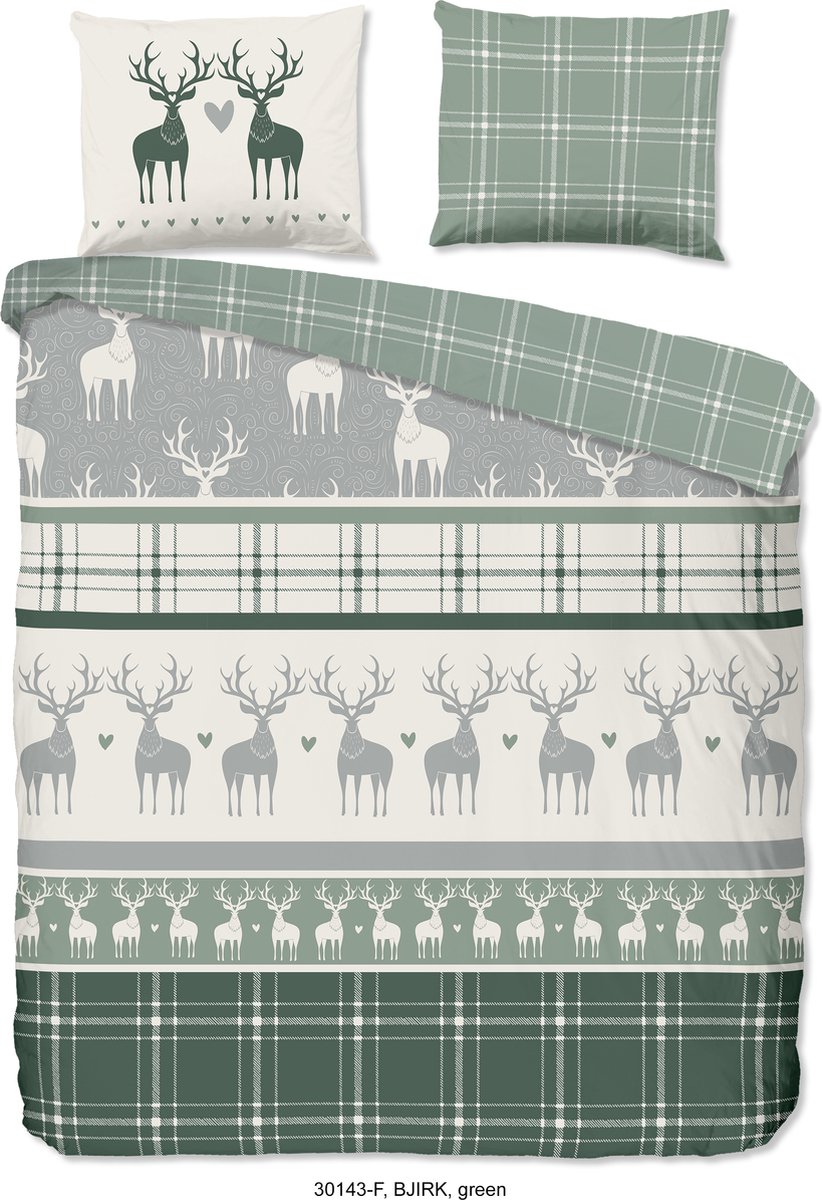 Good Morning dekbedovertrek rendieren - Lits jumeaux 240x200/220 cm - Groen - 100% Katoen flanel