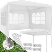 tectake® Tuinpaviljoen 3x3 m - Met 3 zijwanden met ramen - Waterdicht - Voor tuin en camping - Paviljoen - Partytent - Evenemententent - Incl. scheerlijnen en haringen - Wit