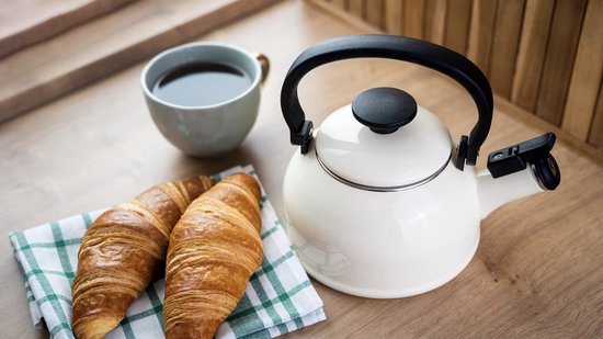 Bouilloire à thé Stellar - Bouilloire à thé rétro - Bouilloire sifflante - Petite bouilloire crème - Bouilloire sifflante Design - Avec sifflet - Sans nickel - Couleur crème