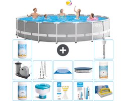 Intex Rond Prism Frame Zwembad - 610 x 132 cm - Grijs - Inclusief Pomp - Ladder - Grondzeil - Afdekzeil Chloor - Chloordrijver - Testrips - Reparatiesetje - Scrubborstel - PH-waarde - PH-waarde - Thermometer
