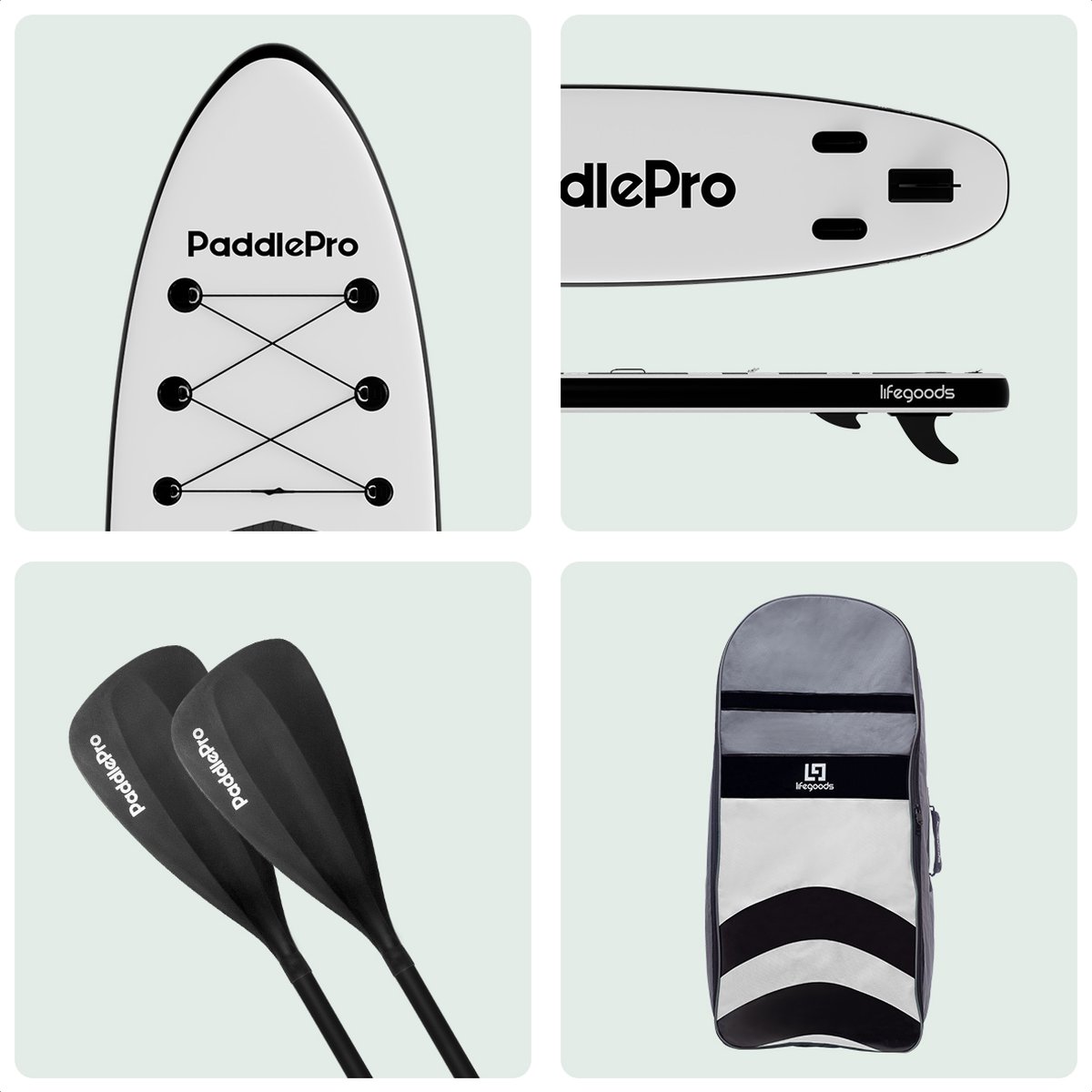 LifeGoods PaddlePro SUP Board - met Zitje - Opblaasbaar Paddle Board - Complete Set - Max. 150KG - 320x81cm - Wit/Zwart – foto 8