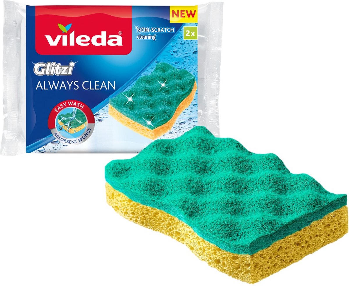 Goedkoopste Vileda Glitzi Always Clean Schuursponzen - Set van 2 - Krast niet - Viscose spons