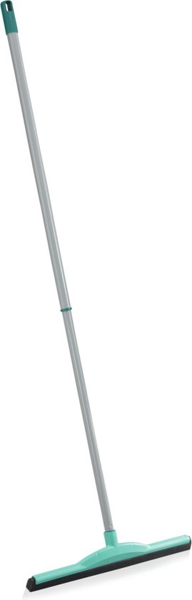 Lichtblauwe waterwisser met grijze steel, op een witte achtergrond.