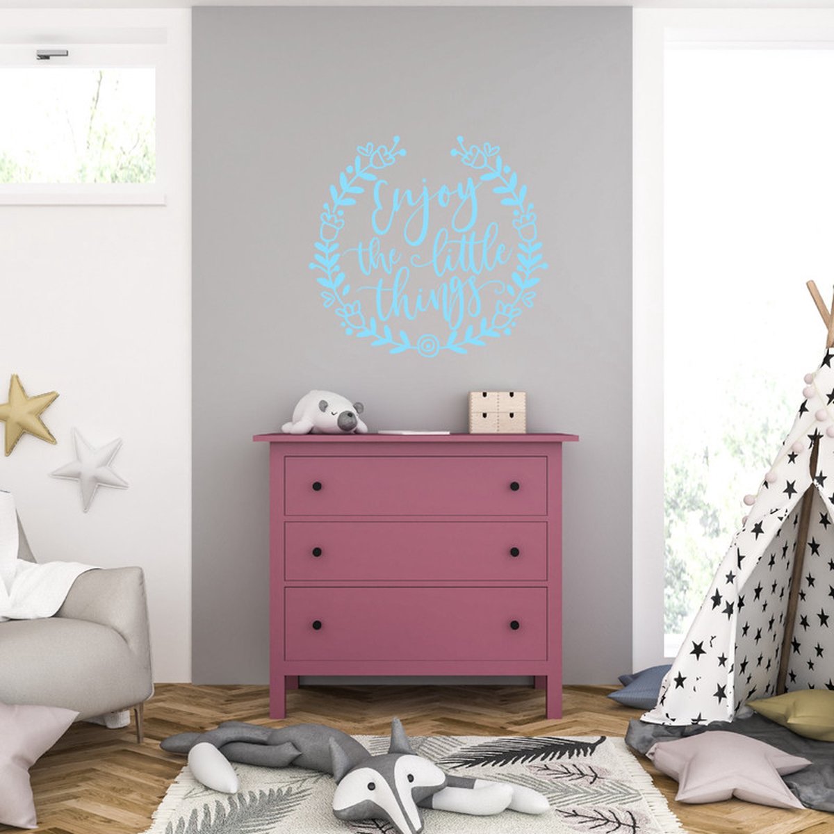 Muursticker - Enjoy The Little Things - 58 x 62 - Licht Blauw