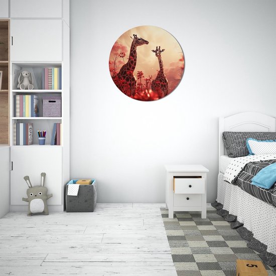 Cercle mural deux girafe - Ø 60 cm - - cercle mural - cercle mural jungle - cercle mural animaux