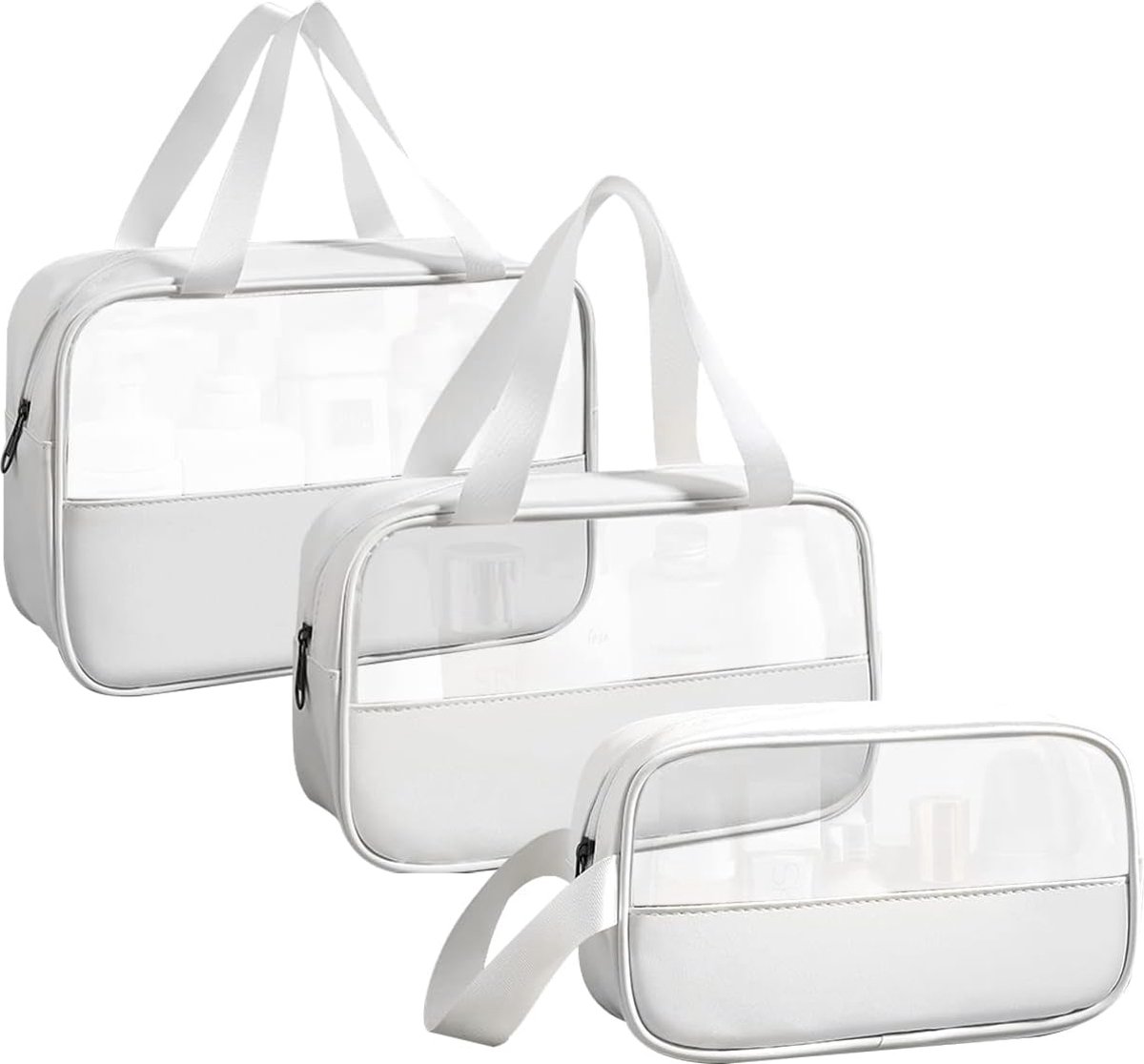 Rainbecom - Transparant toilettas set - Doorzichtige Reisset - set 3 stuks - Waterdicht - Cosmeticatas Organizer - Make-uptas - Reistas - Vliegtuig Handbagage - Ophangbaar - Vakantie - Reizen - Waterafstotend- Wit