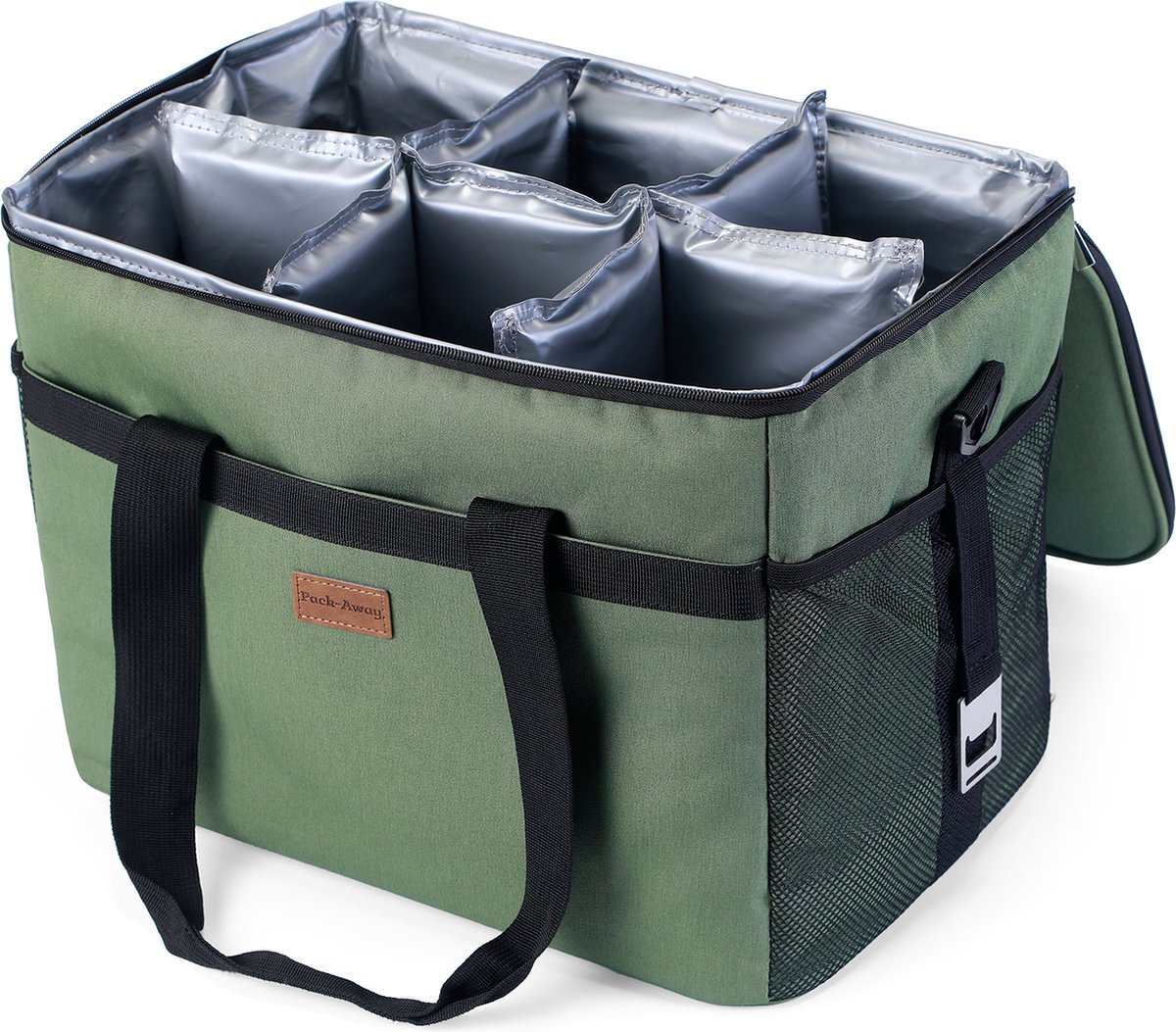 Packaway 4 Laags Geïsoleerde Koeltas - Lunchtas 30 liter - Groen - Inclusief Divider