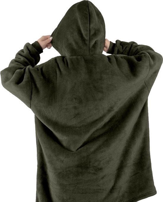 Zoem - Fleece deken met mouwen Legergroen - sweater - 280 gsm - Snuggle - Hoodie - trui