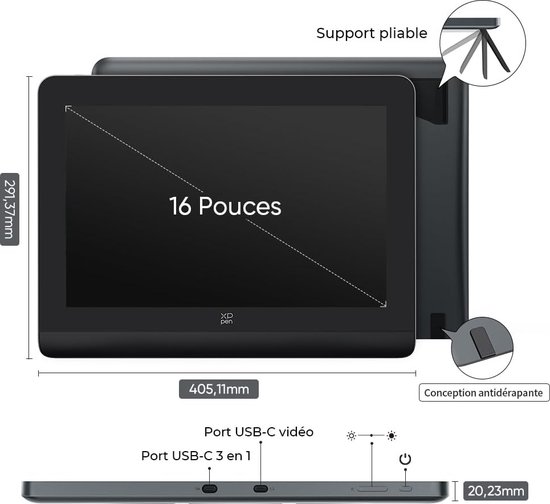 XPPen - Artist Pro 16 (Gen 2) - Tablette graphique avec écran 16 pouces 2K QHD - X3 Pro 16K Levels Chip Pen - Première mondiale