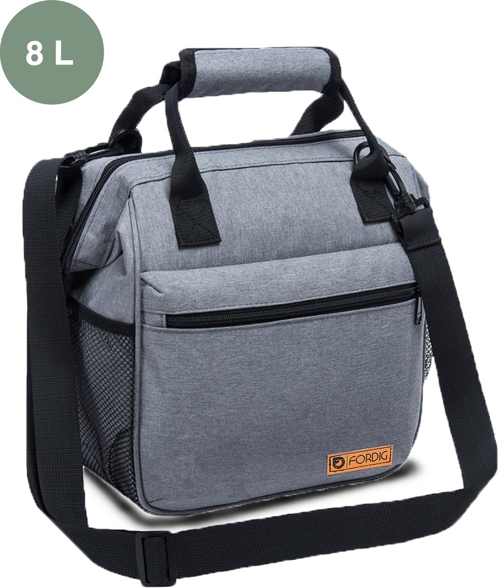 ForDig Koeltas - Lunchtas Volwassenen - 4 laags geïsoleerd - 8 Liter - Grijs