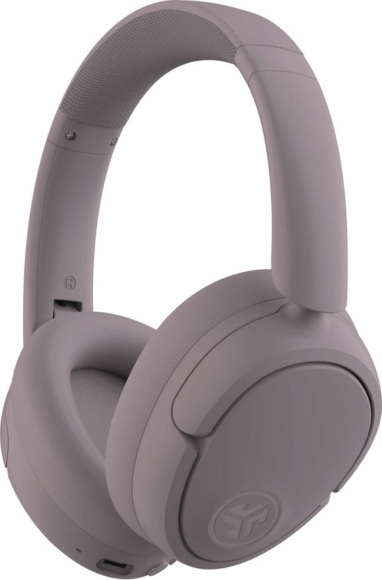 Mauve over-ear koptelefoon met JLab logo.