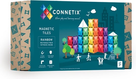 CONNETIX - Magnetisch Tegels - Regenboog Rechthoekige Verpakking - 18 Stuks