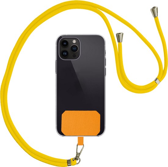 Cordon de téléphone jaune attaché à un téléphone avec un pad de téléphone orange.