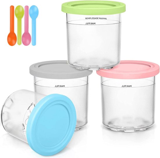IJshouders - set van 4 met deksels - reservecontainers voor Ninja Creami - compatibel met NC301 NC299AMZ NC300-serie - ijsmachines - zelfgemaakte ijshouder (4 stuks)