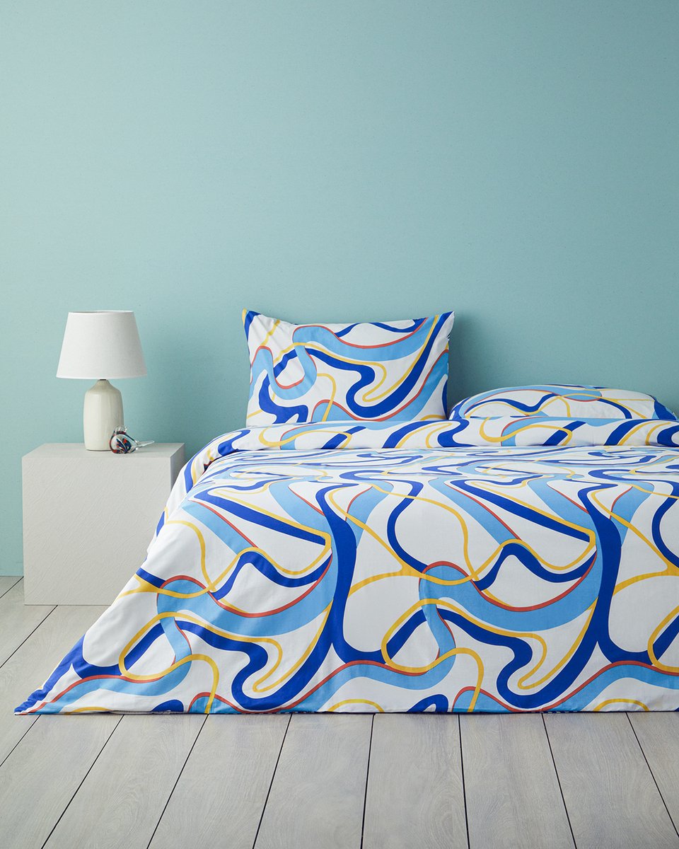 English Home Dekbedovertrekset - Abstract Marine -2 kussenslopen - 200 x 220 cm - Marineblauw/Oranje