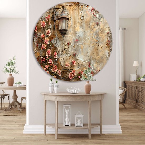Panneau mural Fleurs - Décoration murale nature ronde - Décoration murale ronde Lampe - Décoration murale moderne - Tableau - Décoration murale salon mur cercle forex 60x60 cm