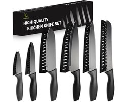 HI NATURE™ Messensets | 6-Delige Professionele Messenset Zwart Vaatwasserbestendig - Keukenmessen Set Met Mesbeschermer - Koksmes - messen set zwart | RVS HI NATURE™ Messensets | 6-Delige Professionele Messenset Zwart Vaatwasserbestendig - Keukenmessen Set Met Mesbeschermer - Koksmes - messen set zwart | RVS